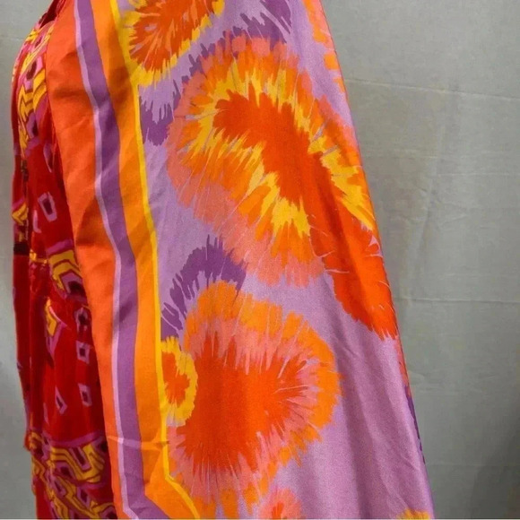 Farm Rio Tiki Bananas Scarf-sleeve Romper Red Tiki Bananas Tie Dye Cashew XS - Picture 5 of 11